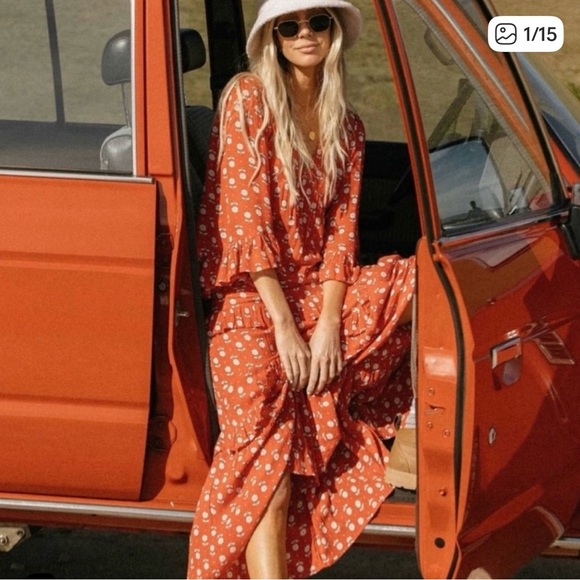 Floral Red Maxi Dress - Picture 1 of 4